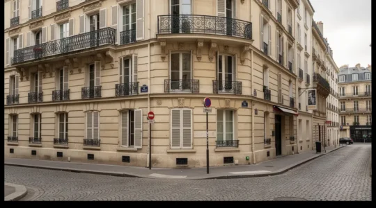 Façade d'immeuble haussmannien de standing dans un quartier prestigieux parisien avec balcons en fer forgé